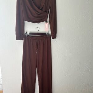 Hooded Ruched Cropped Top And Drawstring Straight Leg Pants Set